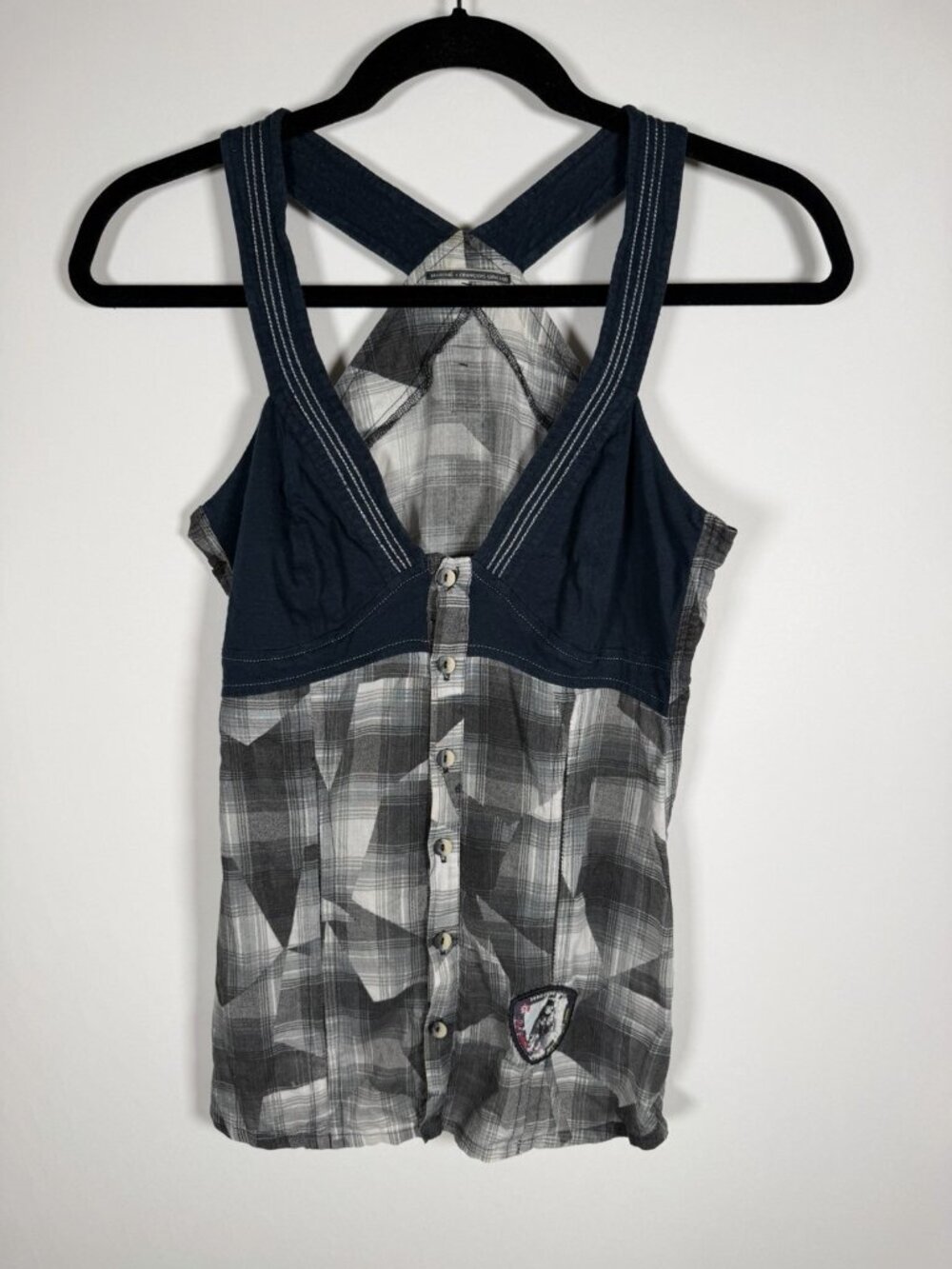 Marithe + Francois Girbaud Vintage Y2K black babydoll grunge plaid patch top S